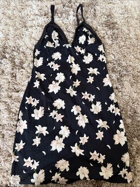 Black Floral Slip Dress with Cream Blossoms